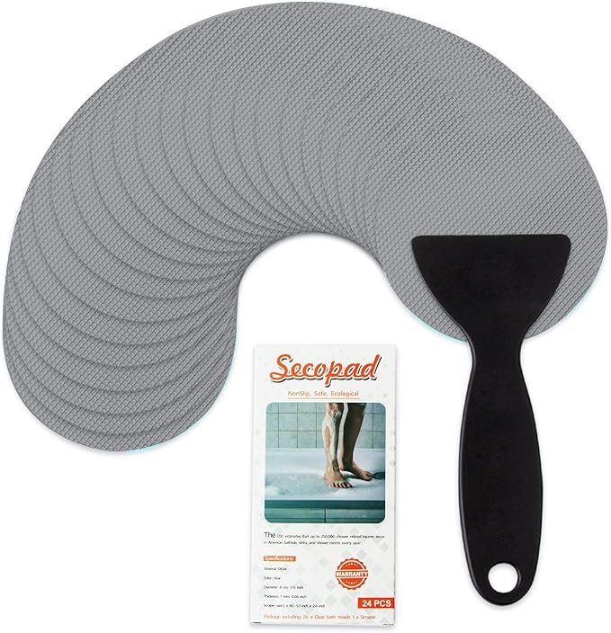 Bathtub Stickers Non-Slip, 12PCS Safety Shower Treads Adhesive Appliques with Premium Scraper (Grey)