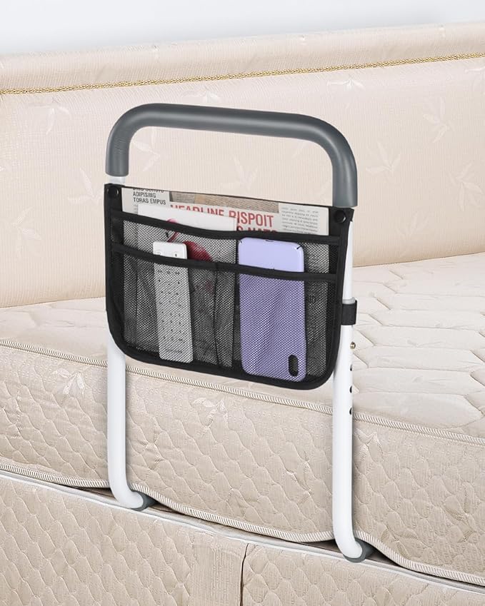 Bed Rails for Elderly Adults Safety - Adjustable Bed Assist Rail for Seniors - Stable Bed Side Rails Handle Support Bar Beds Guard Rail with Storage Bag & Fixing Strap, Fit King Queen Full Twin