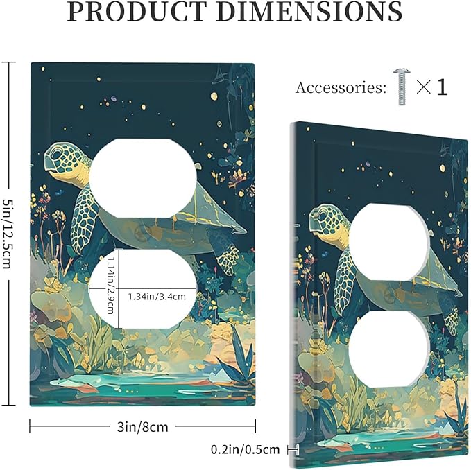 Outlet Covers Fantasy Sea World Sea Turtle Floral Plant 1 Gang Duplex Wall Plate Decorative Switch Plates Electrical Receptacle Faceplate Light Switch Cover for Kids Room Nursery Decor