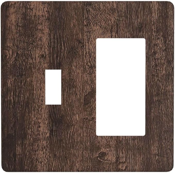 Outlet Covers Rustic Dark Brown Wood Grain 1 Toggle 1 Rocker Combination Decorative Wall Plate Electrical Switch Plates Light Switch Cover Plate for Farmhouse Bedroom Decor