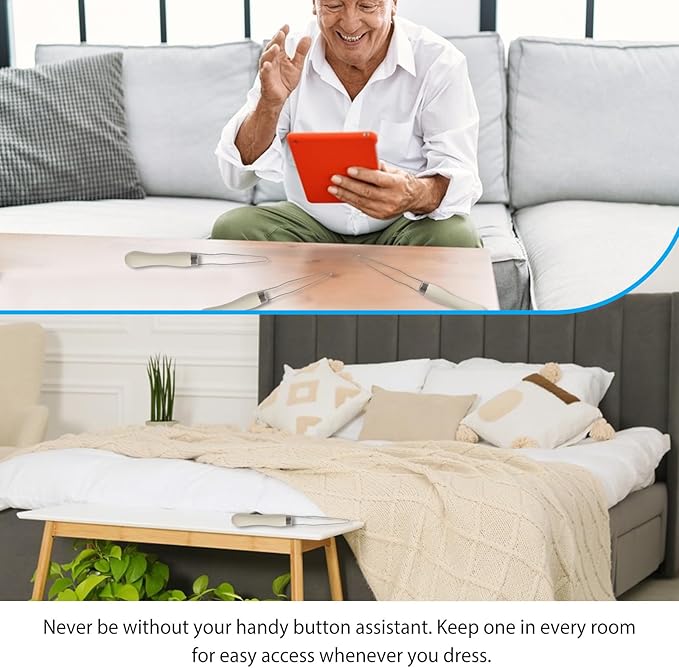 3-Pack Button Hook Assist Device with Easy-Grip Handle for Shirts, Coats, Dresses - Ideal Button Aids for Arthritis & Limited Dexterity White