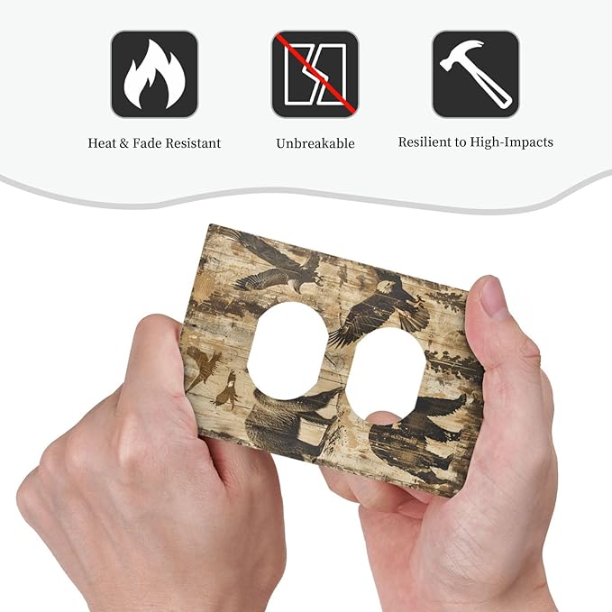 Outlet Covers Vintage Cabin Wildlife Animal Bear Eagle Forest 1 Gang Duplex Wall Plate Decorative Switch Plates Electrical Receptacle Faceplate Light Switch Cover for Farmhouse Bedroom Decor