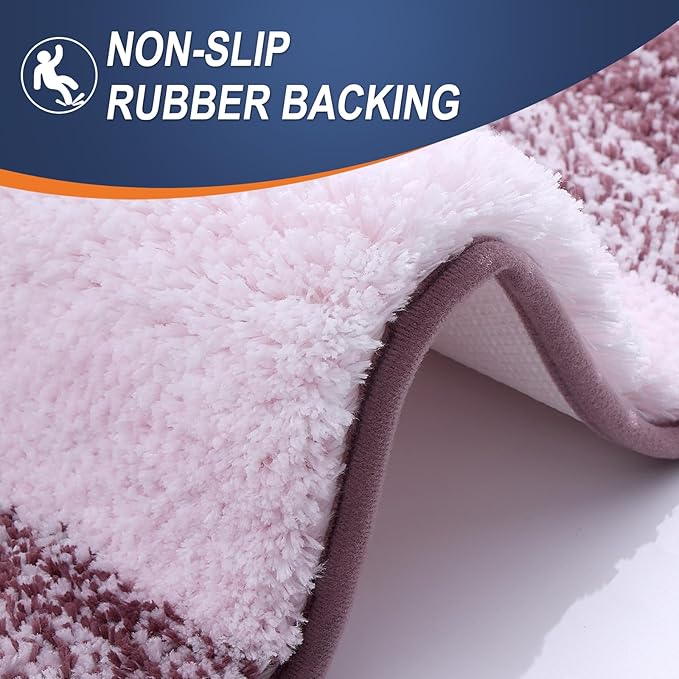 OLANLY Bathroom Rug Set 2 Piece, Soft Absorbent Microfiber Bath Rug Set, Non-Slip, Machine Wash Dry, Plush Shaggy Bath Mats for Bathroom (47"x20"+24"x16", Mauve)