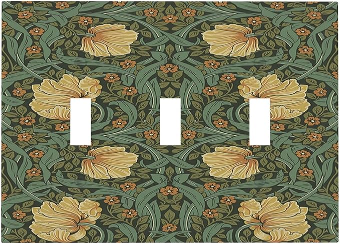 Decorative Switch Plates William Morris Floral Vintage Flowers Pattern 3 Gang Wall Plate Triple Toggle Light Switch Cover Faceplate Electrical Wall Panels for Bedroom living Room Decor