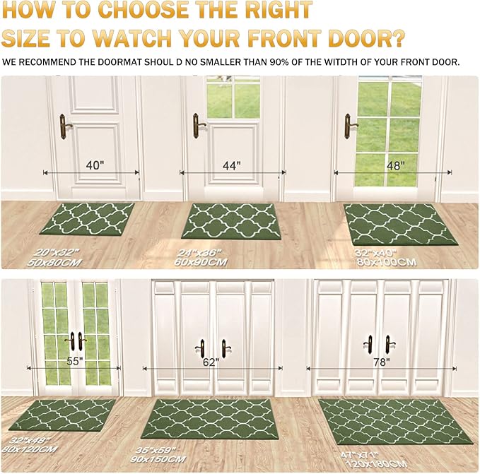 OLANLY Indoor Door Mat, 36x24, Non-Slip Absorbent Resist Dirt Entrance Mat, Washable Low-Profile Inside Floor Doormats for Entryway, Green