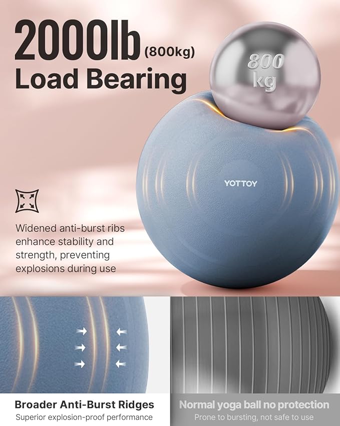 YOTTOY Anti-Burst Exercise Ball for Working Out, Yoga & Pregnancy, Extra Thick Workout Ball for Physical Therapy & Fitness