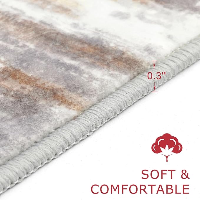KOZYFLY Modern Abstract Washable Long Runner Rug 2.6x18 Hallway Rug Runner Non-Slip Soft Kitchen Runner Rugs, Multi Grey 18 Foot Carpet Runners for Stair Entryway Bathroom Laundry Room Foyer
