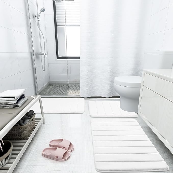 Buganda Memory Foam Bath Mat, 59" x 20", Ultra Soft and Non-Slip Bathroom Rugs, Water Absorbent and Machine Washable Bath Rug Runner for Bathroom, Shower, and Tub, White