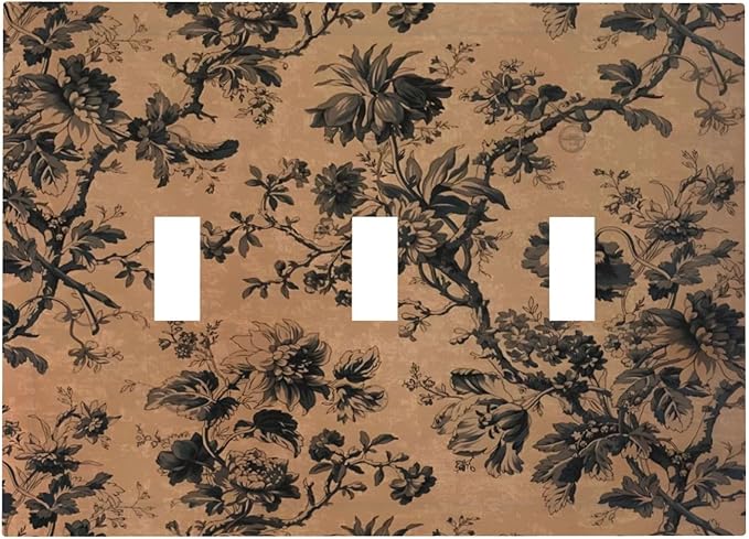 Decorative Switch Plate Covers Vintage Floral Botanical Brown Background 3 Gang Light Switch Cover Plate Triple Toggle Wall Plate Light Switch Covers for Bathroom Bedroom Decor