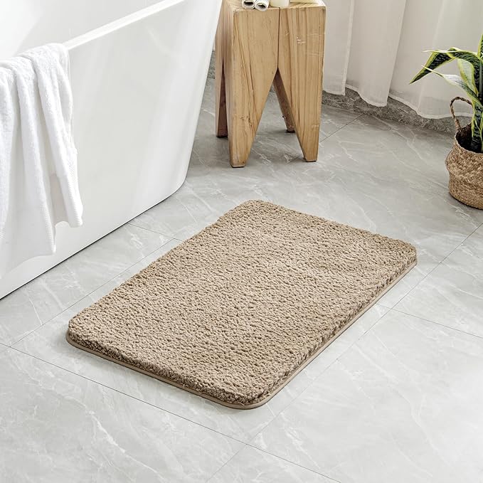 MIULEE Extra Thick Non Slip Bathroom Rug Shaggy Soft Bath Mat Plush Microfiber Absorbent Water for Shower Tub Machine Washable (Tan, 24x40 Inches)
