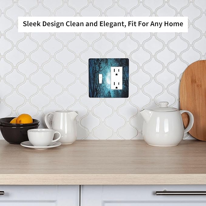 Light Switch Cover Teal Full Moon Forest 2 Gang Toggle Rocker Combo Wall Plates Turquoise Decorative Switch Plates and Outlet Covers Receptacle Cover for Bathroom Bedroom Decor