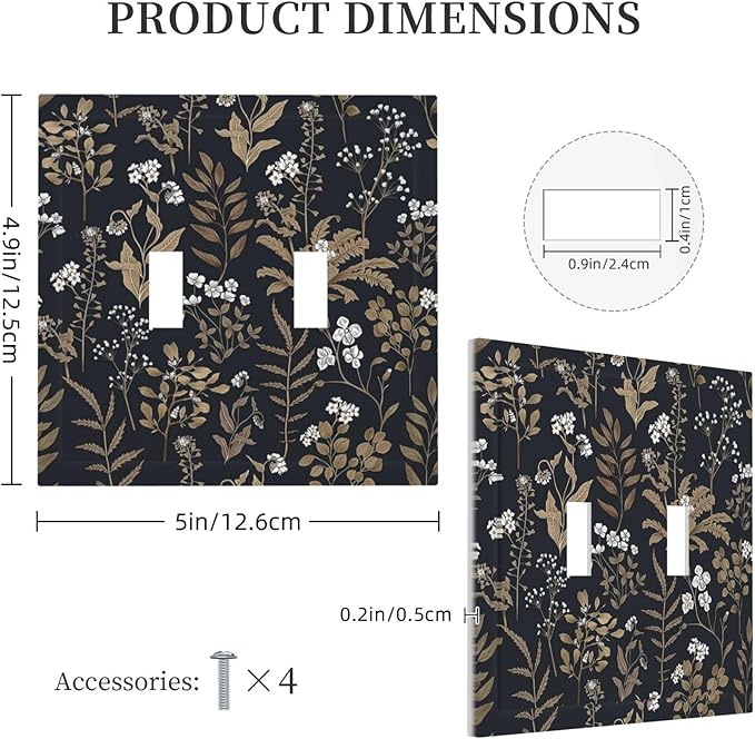 Decorative Switch Plates Vintage Floral Wildflowers Plant 2 Gang Double Toggle Outlet Light Switch Cover Wall Plate Electrical Faceplate for Bathroom Home Decor