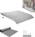 Aluminum Adjustable Threshold Ramp for Wheelchairs, 36" x 36" Doorway Ramp with 3.4"–7.2" Rise, Self-Supporting Entry Ramp for Uneven Surfaces, 880 lb Capacity with Non-Slip Mat