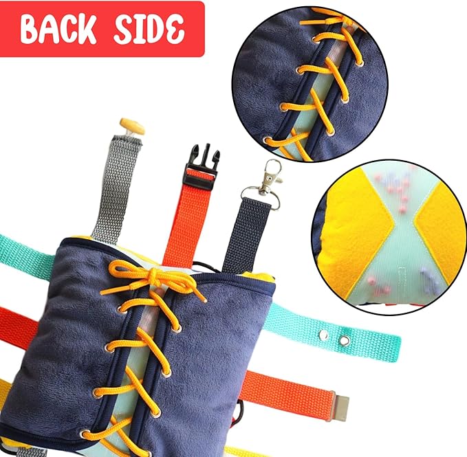 SENSORY4U Buckle Pillow Sensory Fine Motor Development Toy Activity Plushie - OT Therapy Tool Threading Counting Colors Latches Sorting Skills in One - 2nd Edition