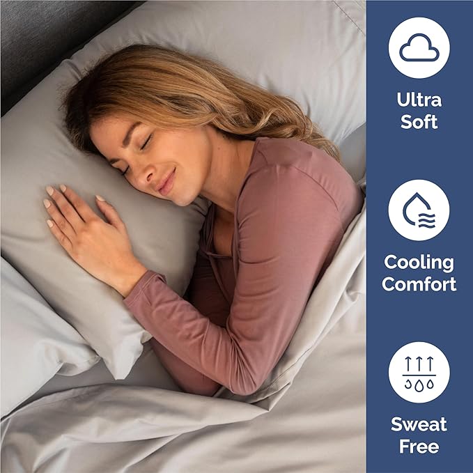 Split King 7 Piece Sheet Set - Cooling & Breathable Bed Sheets - Hotel Luxury Bed Sheets for Women, Men, Kids & Teens - Deep Pockets - Easy Fit - Soft and Wrinkle Free - Split King Light Grey Sheets