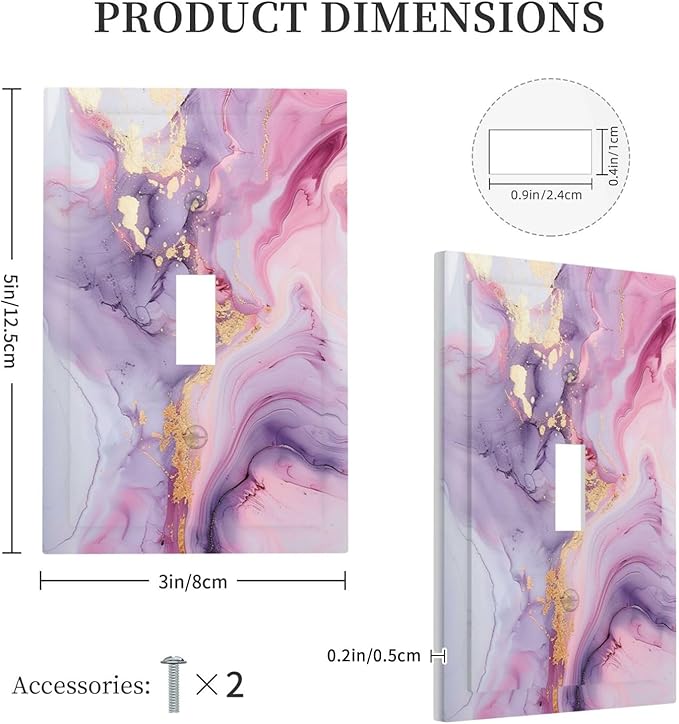 Decorative Light Switch Cover Pink Marble Abstract Purple Gold Texture 1 Gang Single Toggle Device Electrical Faceplate Switchplates Decorator Outlet Wall Plate for Bathroom living Room Decor