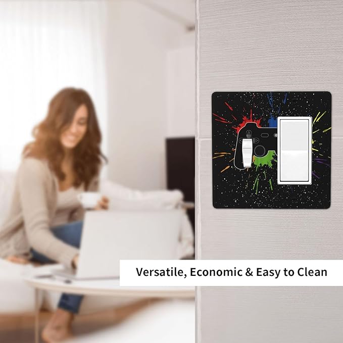 Classic Videogames Controller Black Splash Ink Colorful Outlet Covers 1 Toggle 1 Rocker Combination Decorative Wall Plate Electrical Switch Plates Light Switch Cover Plate for Kids Room Nursery Decor