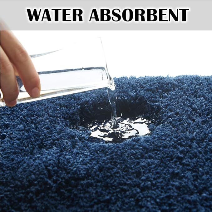 Suchtale Non Slip Bath Mat - Soft Microfiber Shaggy Bath Mat, Machine Washable, Thick Plush U Shape Toilet Rug (20 x 24, Navy)