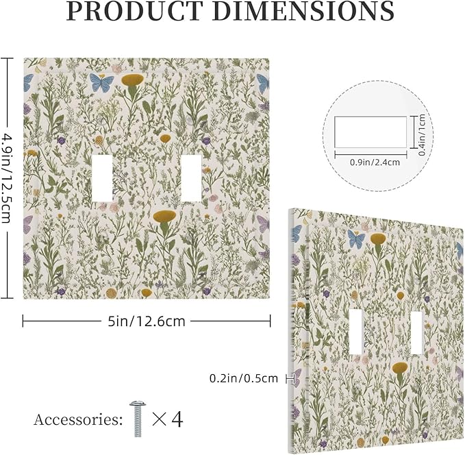 Floral Vintage Garden Plants Herbs Flowers Botanical Double Toggle Light Switch Covers Decorative Mustard Green 2 Gang Wall Plate Dual Device Electrical Switchplate Dimmer Faceplate Decor