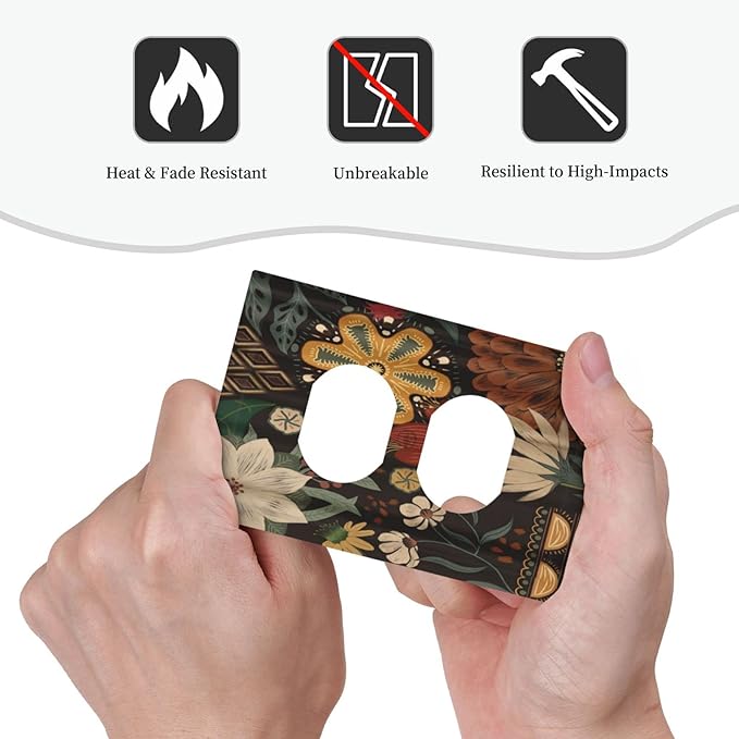Outlet Covers Boho Floral Tropical Leaves 1 Gang Duplex Light Switch Cover Decorative Bohemian Flowers Botanical Single Receptacle Wall Plate Covers Electrical Device Switchplate for Bathroom