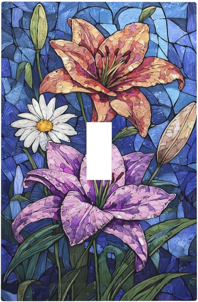 Decorative Light Switch Cover Vintage Colorful Flower Oil Painting Style 1 Gang Single Toggle Device Electrical Faceplate Switchplates Decorator Outlet Wall Plate for Bedroom Bathroom Decor