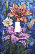 Decorative Light Switch Cover Vintage Colorful Flower Oil Painting Style 1 Gang Single Toggle Device Electrical Faceplate Switchplates Decorator Outlet Wall Plate for Bedroom Bathroom Decor