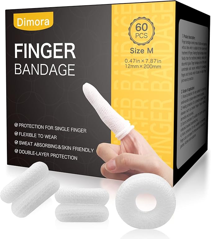 Dimora Finger Cots, Pack of 60 (Medium Size) Finger Protectors, Breathable Bandages for Wound Care, Stretchy Sleeves for Gardening, Fitness and Cargo Handling, White