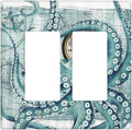 Outlet Covers Vintage Nautical Octopus Eyes Funny Ocean Kraken Double Rocker/Decora Light Switch Covers Decorative 2 Gang Wall Plate Compass Pirate Map Gfci Electrical Switchplate for Bathroom