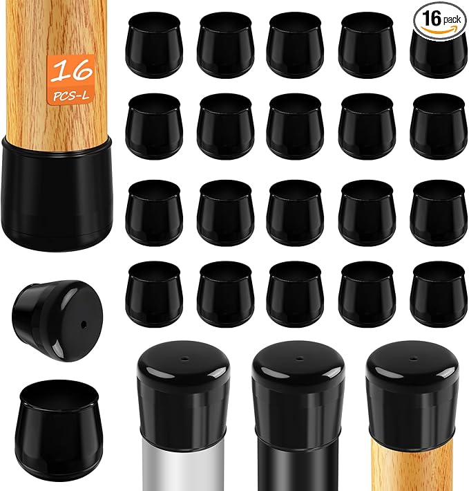 16pcs Chair Leg Protectors for Carpet, Round Chair Feet Glides Covers Caps Furniture Foot Sliders with Plastic Pads Damage-Free Move on Carpets (Fit:1-1/8"~1-7/16", Black)