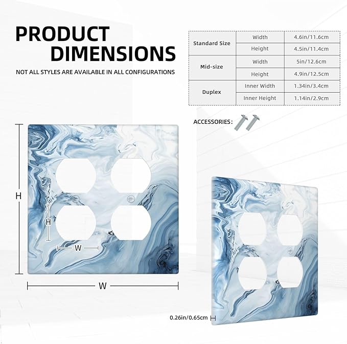 Light Blue Marble Texture Abstract Print Outlet Covers 2 Gang Double Duplex Decorative Light Switch Covers Electrical Wallplates Socket Faceplate for Bathroom Kitchen Home Decor