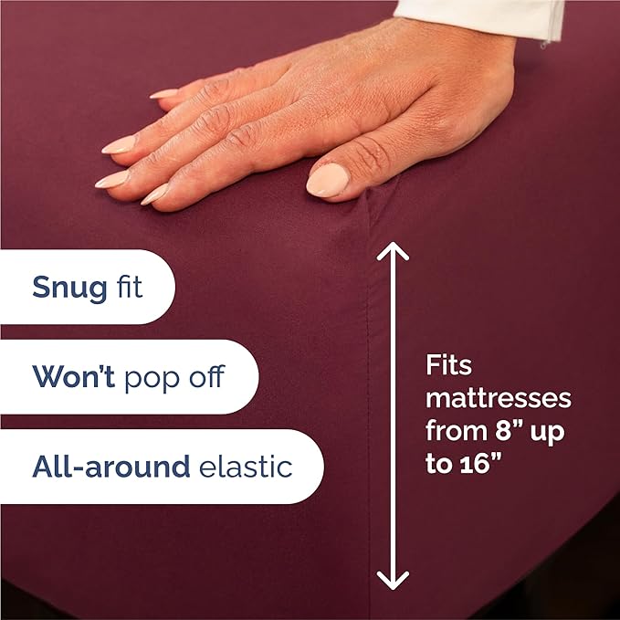 Split King 7 Piece Sheet Set - Cooling and Breathable Bed Sheets - Hotel Luxury Bed Sheets for Women, Men, Kids & Teens - Deep Pockets - Easy Fit - Soft and Wrinkle Free - Split King Burgundy Sheets