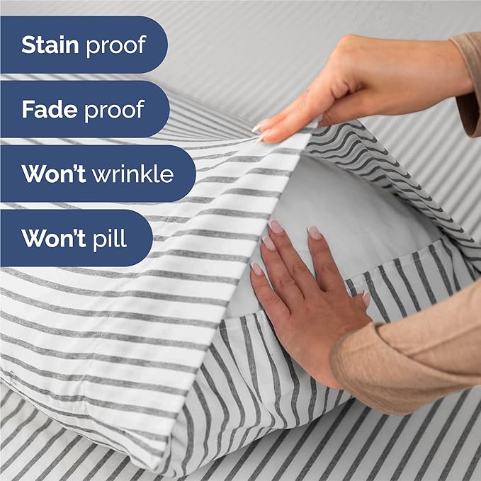 King 6 Piece Sheet Set - Cooling & Breathable Bed Sheets - Hotel Luxury Bed Sheets for Women, Men, Kids & Teens - Bedding w/Deep Pockets & Easy Fit - Soft & Wrinkle Free - King Grey Stripes Sheets