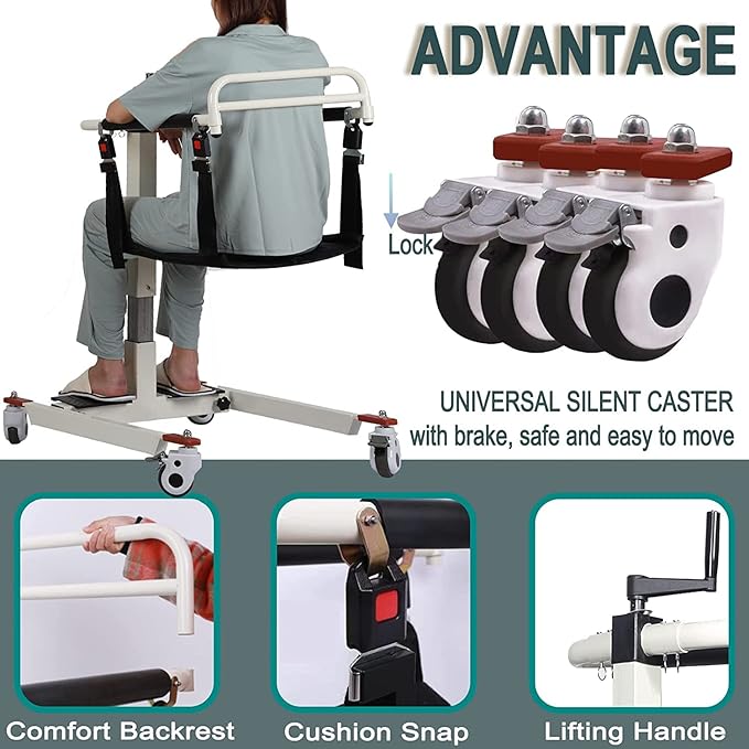 Patient Lift Transfer Chair, Transfer Lift Chair for Disabled, Portable Car Transfer Lift Bed to Wheelchair Transfer Devices, Transfer Chair for Elderly and Disabled (Basic Backrest)
