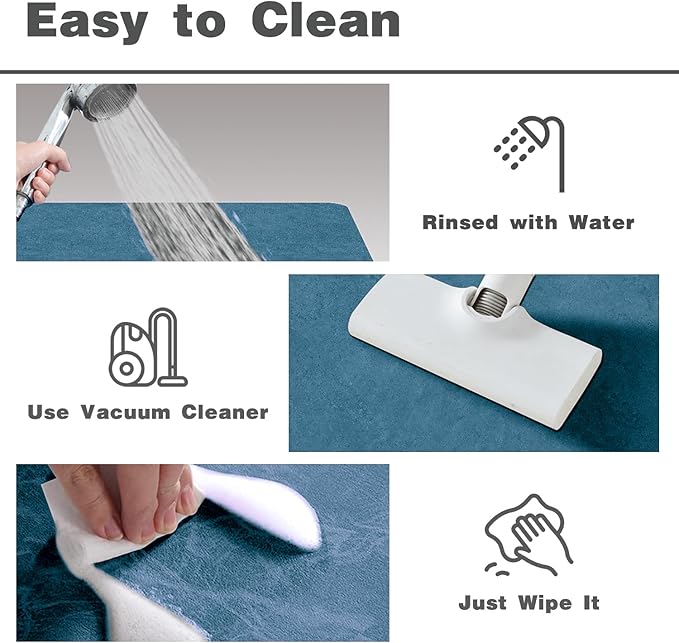 Bathroom Mat Quick Dry, Bathroom Rugs Non Slip Washable Thin Absorbent Bath Mat Fits Under Door Bathroom Floor Mat Perfect for Bath, Shower, or Sink 20"x30" Denim Blue