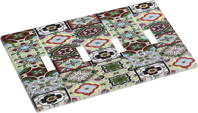 Light Switch Covers Talavera Tile Decal Quad Toggle Electrical Faceplate 4 Gang Wall Plate Decorative Switch Plates for Bedroom Bathroom Decor