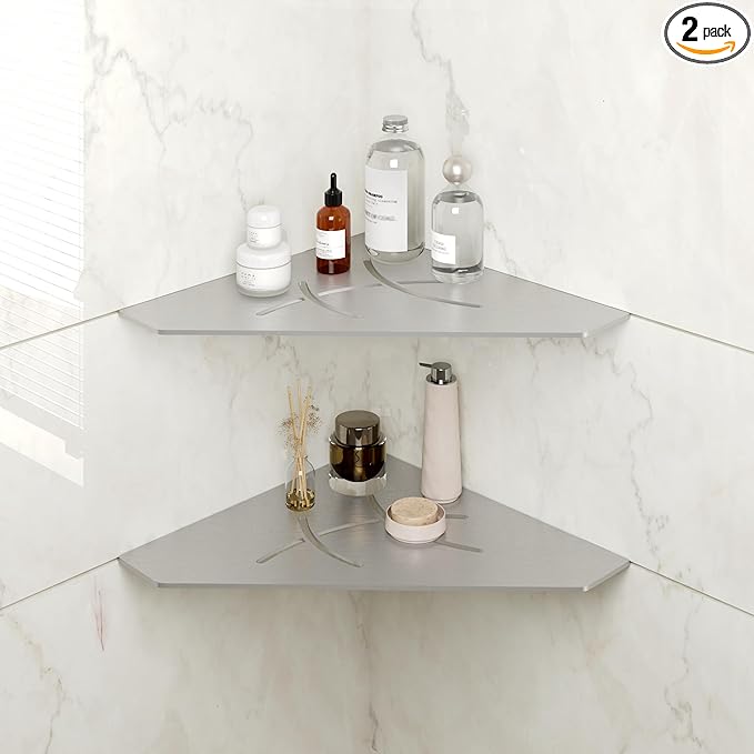 FerdY 2-Pack 10" Brushed Nickel Recessed Corner Shower Shelf, for Tiled Bathroom Walls, Floating Shower Shelf, 304 Stainless Steel Shower Caddy Storage Shelves, No Drilling Required, Irregular Diamond