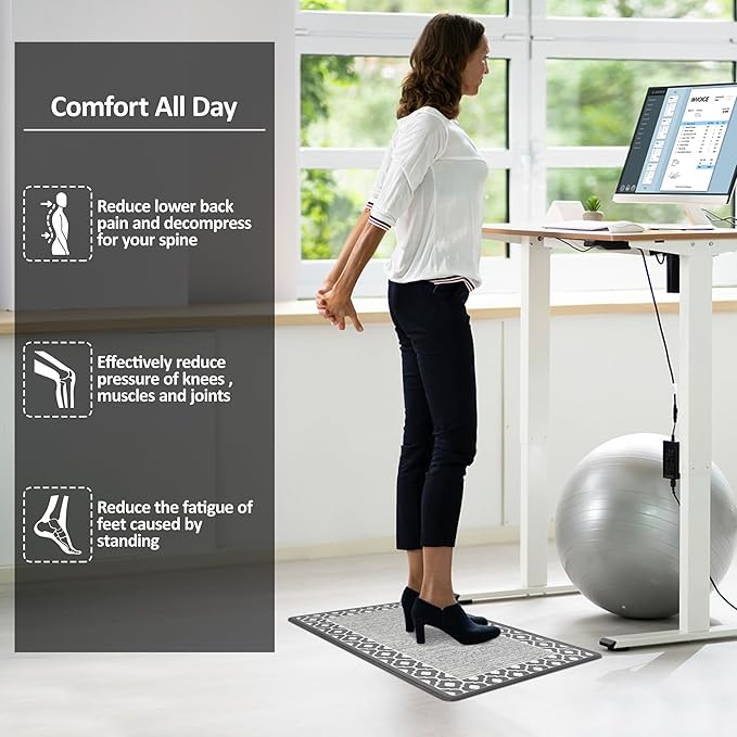Small Anti Fatigue Kitchen Rug Kitchen Sink Rug Non Slip Kitchen Mats for Floor Cushioned Kitchen Rug Ergonomic Comfort Standing Mat for Kitchen Floor Office Sink Laundry 17.3"x27.5" Grey
