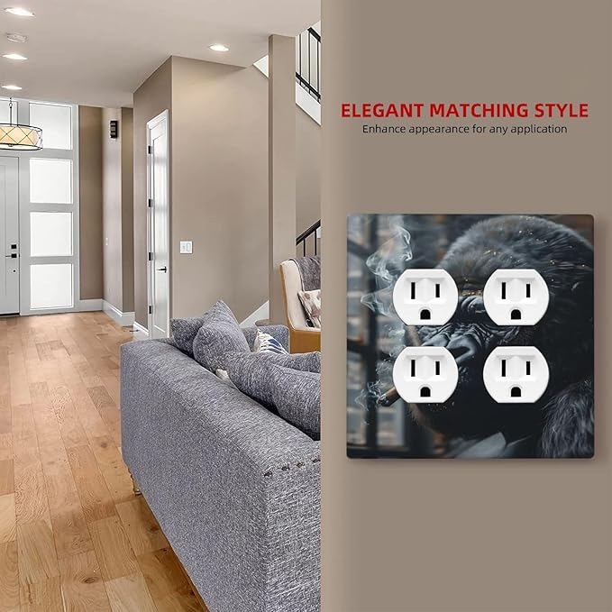 Funny Animal Smoking Black Orangutan Outlet Covers 2 Gang Double Duplex Decorative Light Switch Covers Electrical Wallplates Socket Faceplate for Farmhouse Home Office Decor