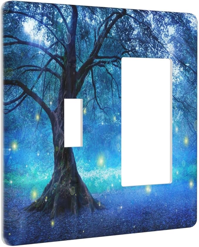 Light Switch Cover Fantasy Fairy Tree In Mystic Forest 2 Gang Toggle Rocker Combo Wall Plates Decorative Switch Plates and Outlet Covers Receptacle Cover for Bathroom Bedroom Decor