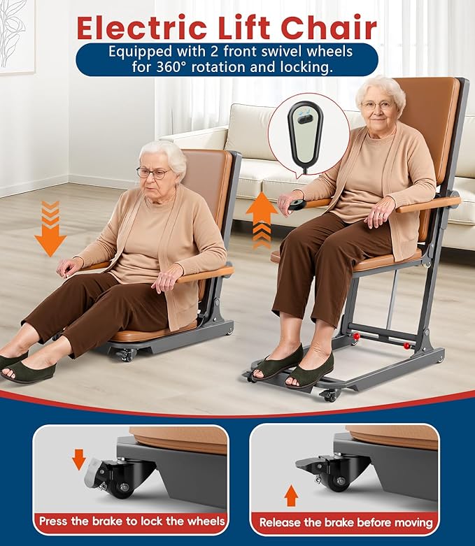 Electric Chair Lift Indoor Movable Floor Lift for Elderly Falls, Lift Chair Devices to Lift Elderly Off Floor with 4 Wheels, Max Capacity 400 Lbs