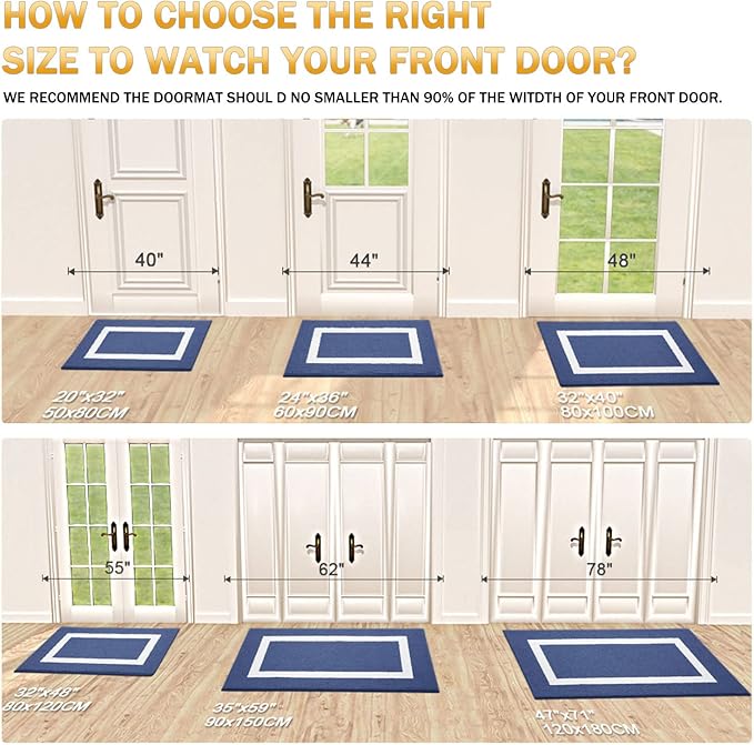 OLANLY Indoor Door Mat, 71x47, Non-Slip Absorbent Resist Dirt Entrance Mat, Washable Low-Profile Inside Entry Doormats for Entryway, Navy