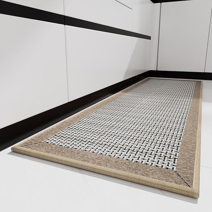 PADOOR Kitchen Mats for Floor, Kitchen Rugs Non Slip Washable, Rubber Backed Kitchen Runner Super Absorbent Kitchen Floor Mat Sink Rug, 25”x59” Brown
