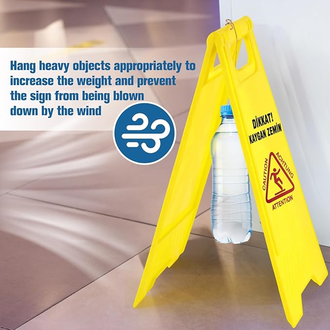 10 Pack 24 Inch Blank Floor Sign Yellow A-frame Foldable Caution Sign Write-On Double Sided Safety Warning for Pool Restaurant Restroom Office