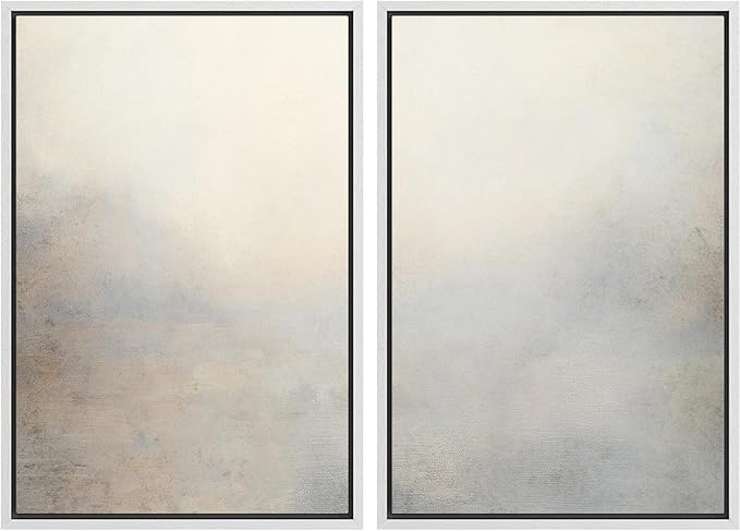MUDECOR Framed Canvas Print Wall Art Soft Gradient Abstract Misty Landscape Illustrations Modern Art Decorative Bohemian Colorful Chic for Living Room, Bedroom, Office - 16"x24"x2 White