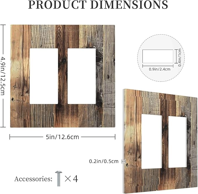 Barn Brown Wood Rustic Weathered Wood Print Decorative Outlet Covers 2 Gang Double GFCI Rocker Electrical Wall Panels Light Switch Cover Plate for Farmhouse Home Decor