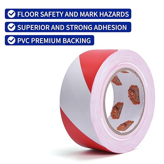 TAPEBEAR Hazard Caution Tape, 2inch x 150 Feet(50yds) Self Adhesive Warning Tape for Steps, High Visibility White&Red Tape for Halloween Outdoor Construction Warning, Danger Zone, 5Rolls