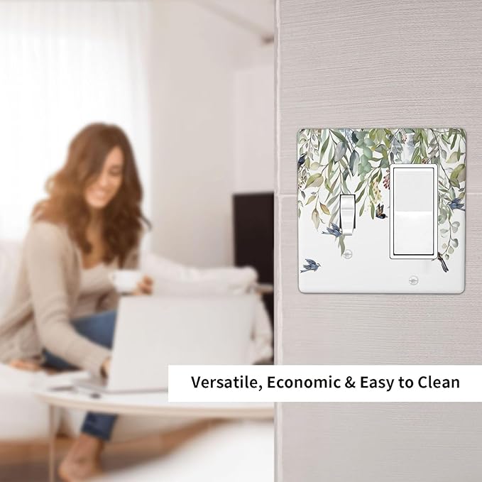 Green Leaf Eucalyptus Leaves Floral Bird Butterfly Outlet Covers 1 Toggle 1 Rocker Combination Decorative Wall Plate Electrical Switch Plates Light Switch Cover Plate for Bed Room Living Room Decor