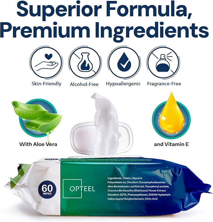 Adult Wipes For Elderly - 8"x13" Extra Large & Soft Wet Wipes for Adults Bathing - Incontinence Disposable Washcloths, Vitamin E & Aloe Infused for Men & Women 240ct (4 Packs of 60)