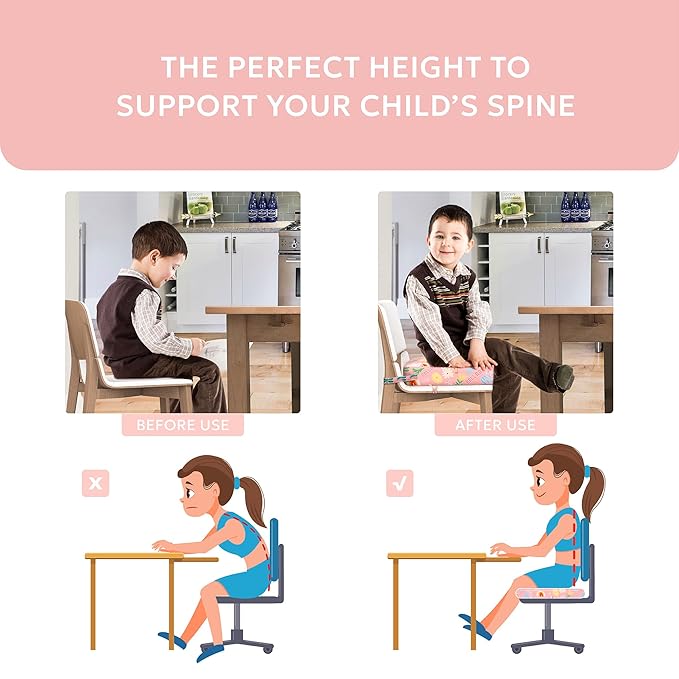 Toddler Booster Seat for Dining Table,Portable Kids Booster Seat - Adjustable, Non-Slip, Lightweight & Easy to Clean (Pink)
