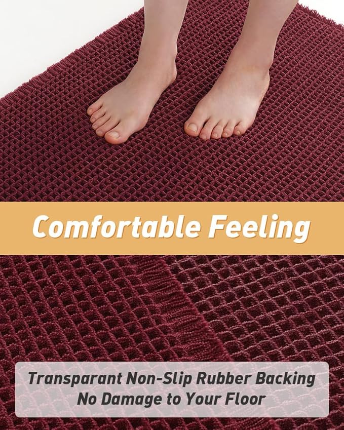 Upgraded Christmas Waffle Bath Mat, Super Absorbent Non Slip Bath Mats for Bathroom Floor, Machine Washable Bathroom Rugs with Tassels, Rubber Backed Bathroom Mats, Ultra Soft, 20" x 32", Burgundy